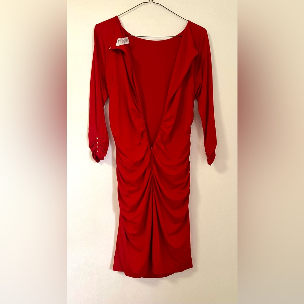 Cashe Red Ruffled Lined Cocktail Dress Size L - Picture 4 of 10